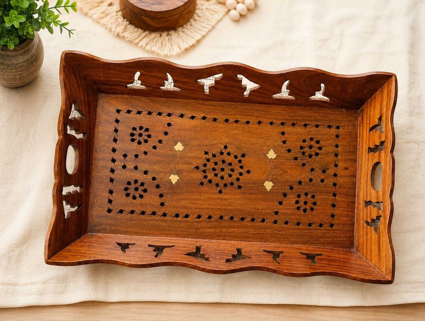 Premium Handcrafted Wooden Serving Tray with Handles Tray Serving Set-image-36
