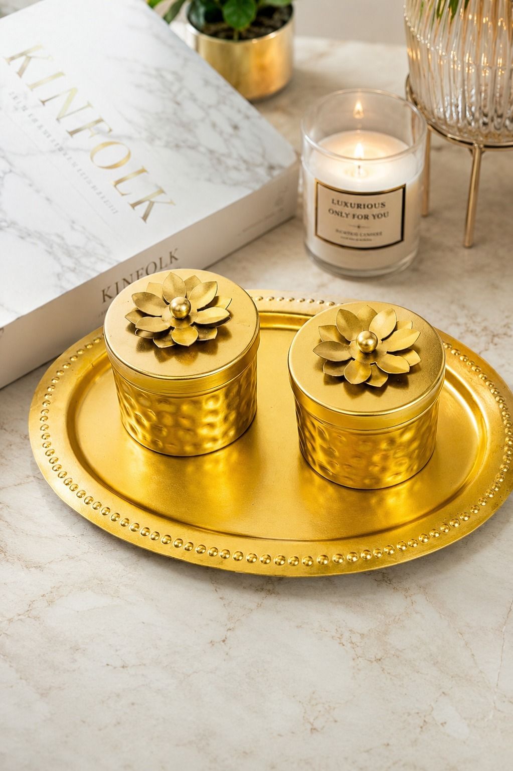 the urban home Set of 2 Metal Storage Containers with Tray for Dry Fruits, Snacks & Serving Tray Serving Set-picture-34