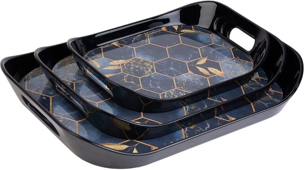 Honeycomb Design Plastic Metrial Glossy Finish Tray, Glass Serving Set Tray Serving Set-image-46