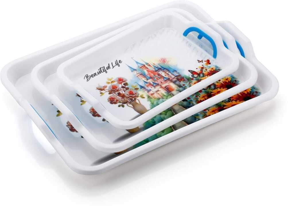 Serving Tray Set of 3 for Tea, Coffee, Cookie For Home, Kitchen, Office (white) Tray Serving Set