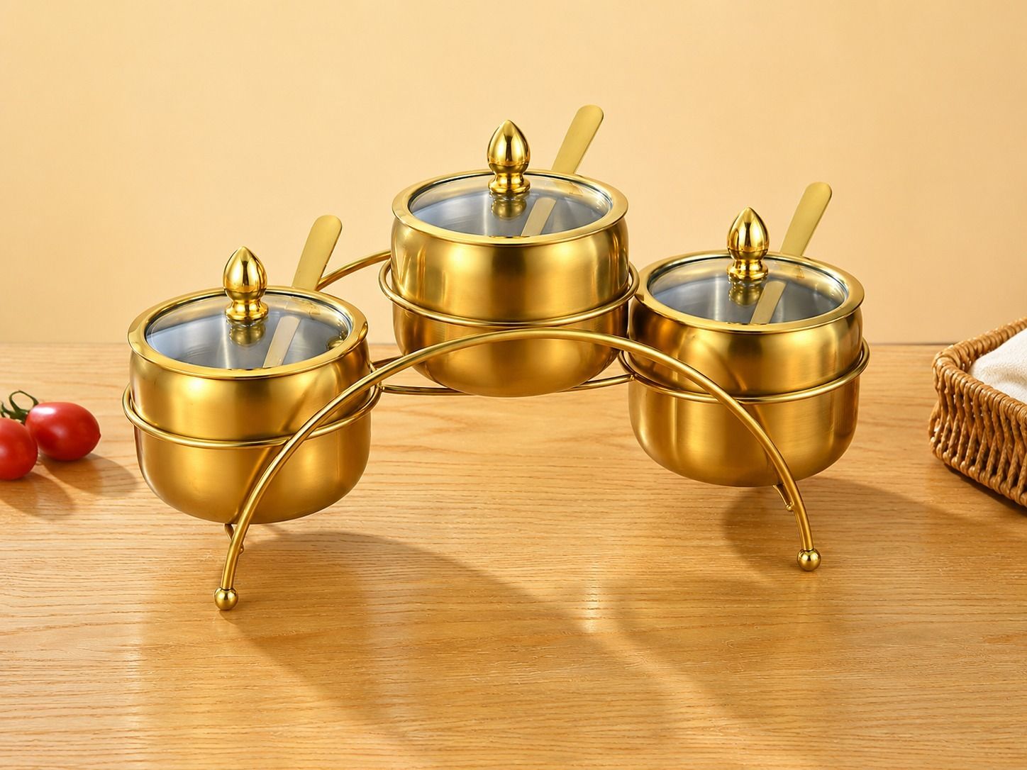 kvyediz 3 Piece Stainless Steel Condiment Server Set Bowl Serving Set-picture-7