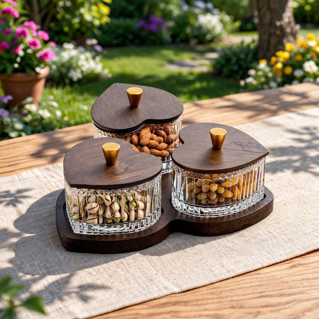 rosefinch Luxury Glass Bowl Set with Wooden Lids & Tray| Decorative Dry Fruit Storage Bowl Serving Set-picture-11