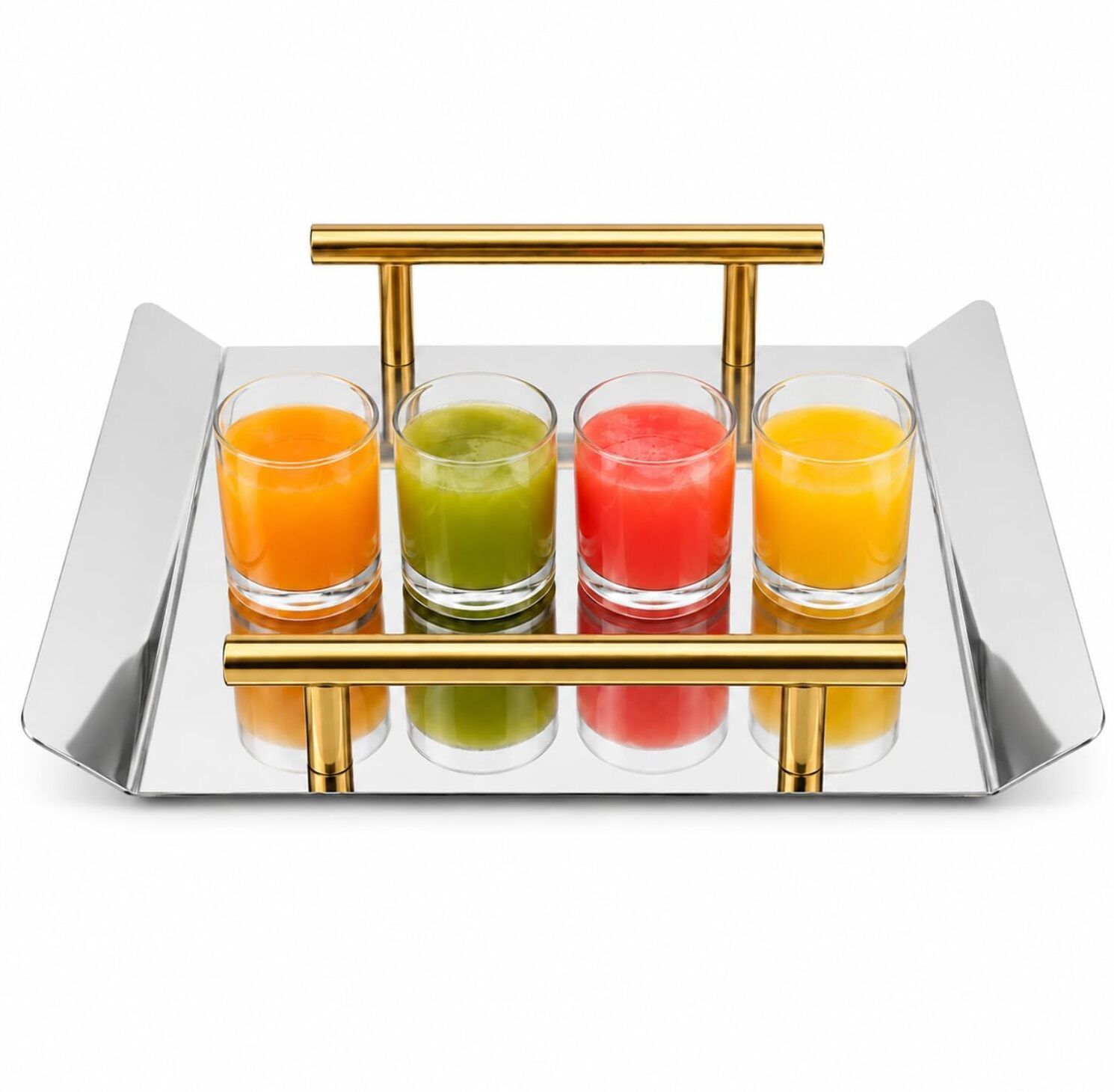 Big square stainless steel serving tray mirror finish snack serving platter Tray Serving Set-image-33