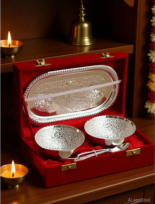 German Silver Plated Bowl Spoon Tray Serving Set Bowl, Tray, Spoon Serving Set-image-18