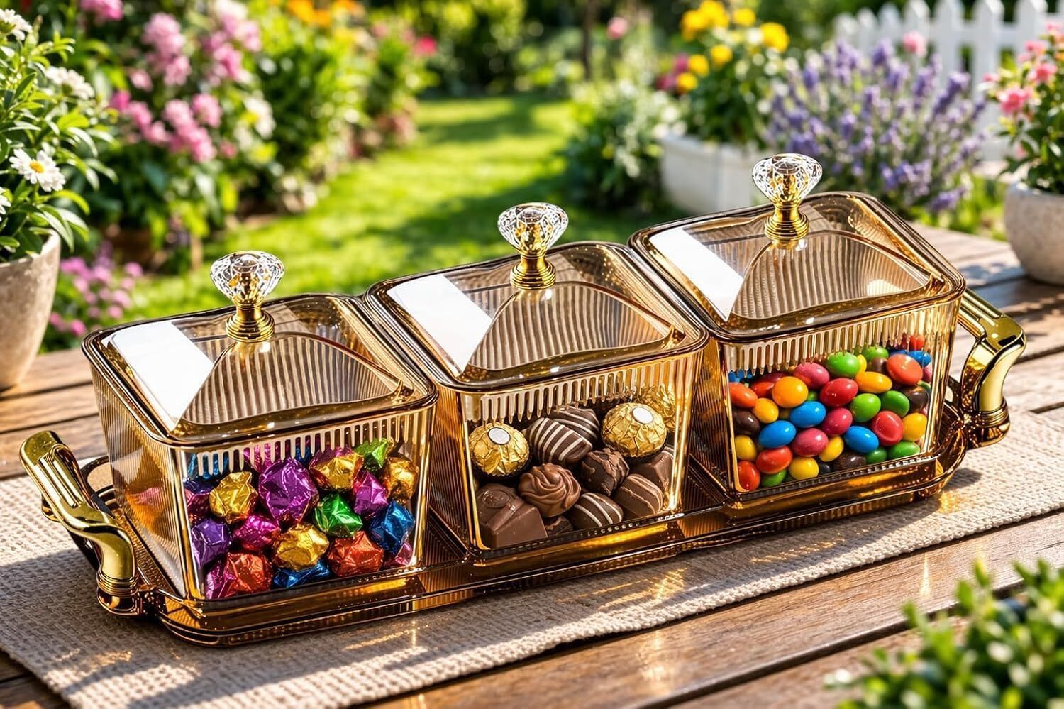 3 Compartment Serving Tray Set for Pickle, Snacks & Dry Fruits with Lid Glass Serving Set-image-19