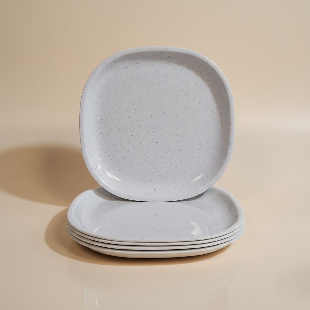 gepenterprises Gulaab Stone White Unbreakable Premium Plastic square 8 Inch Half Plate-picture-14