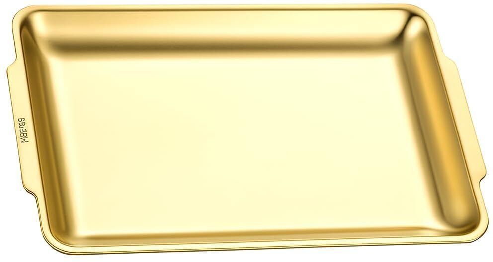 shiv sales Gold Finish Stainless Steel Rectangular Serving Tray with Handles for Kitchen Tray-picture-42