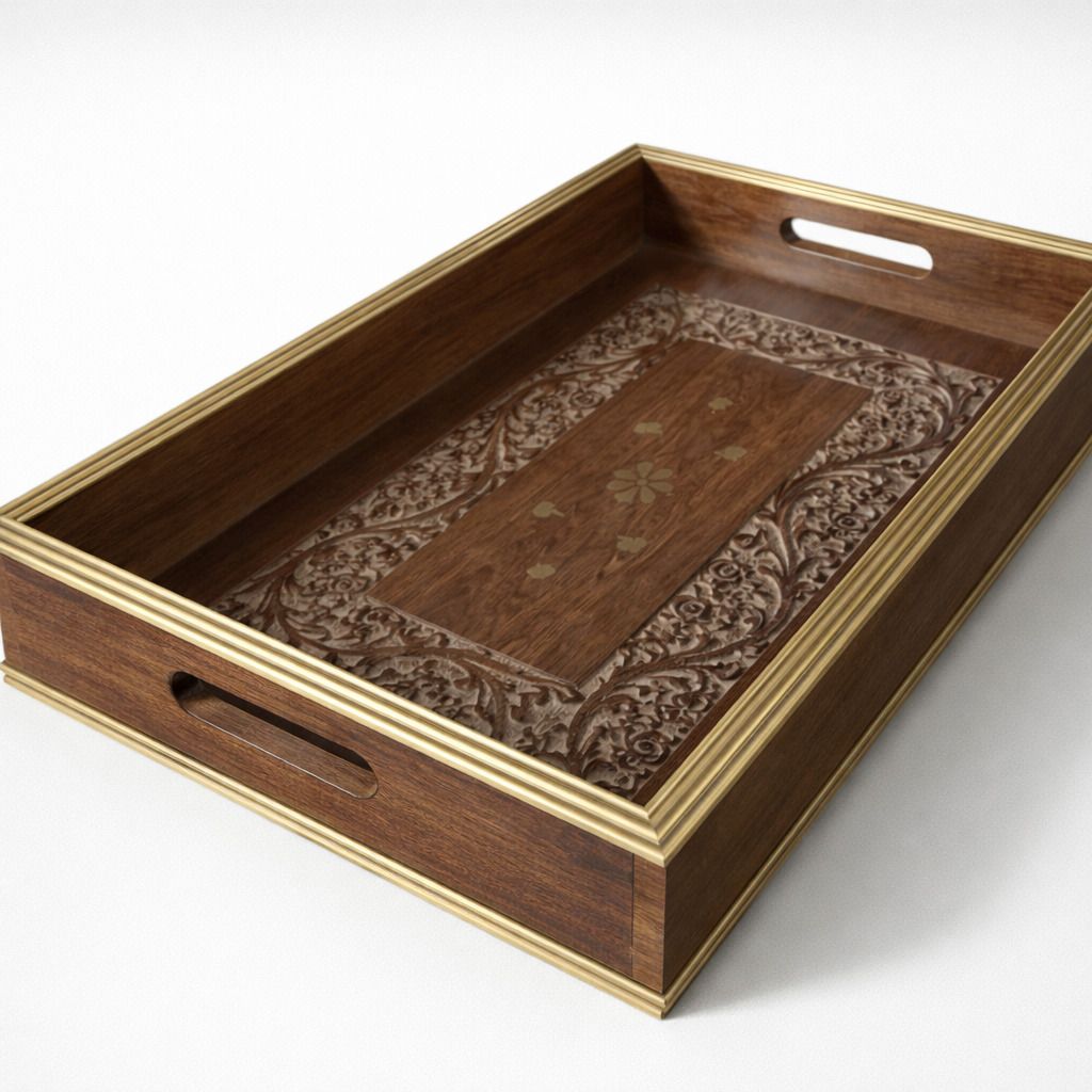 Heritage Carved Wooden Tray Tray Serving Set
