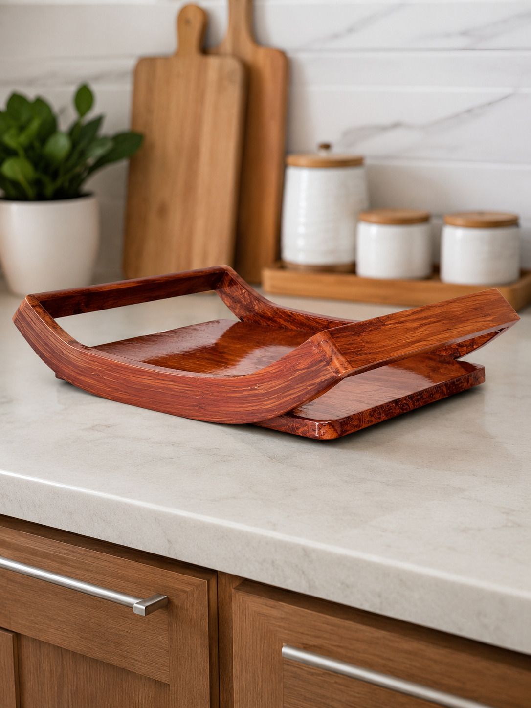 shree enterpries Brown Kitchen Tray handmade natural wood Tray Serving Set-picture-25