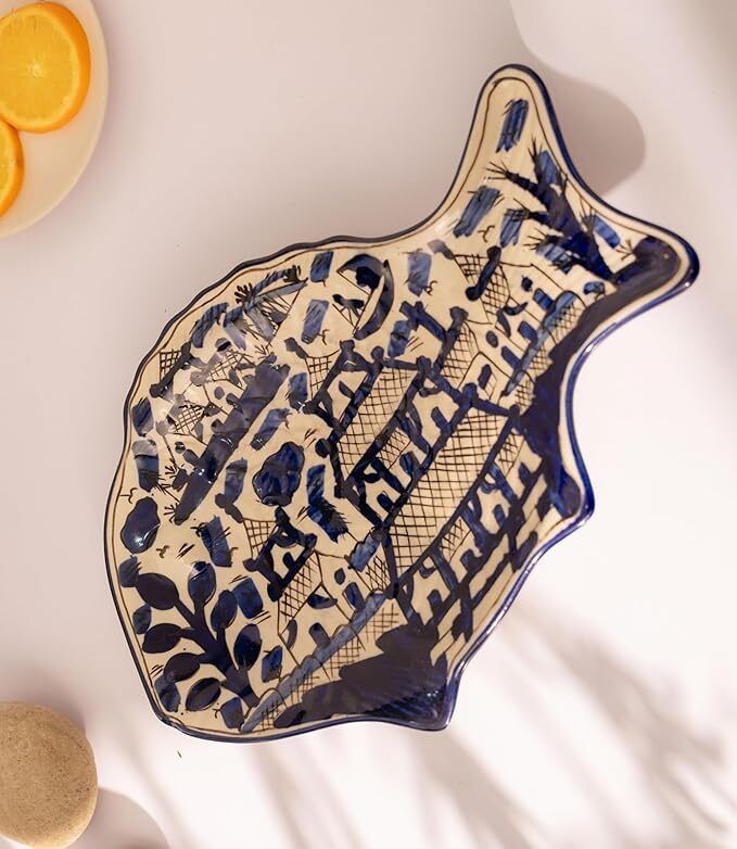 errai Hand-Painted Ceramic Rectangular Serving Plate, Purple - Studio Pottery Tray Serving Set-picture-13
