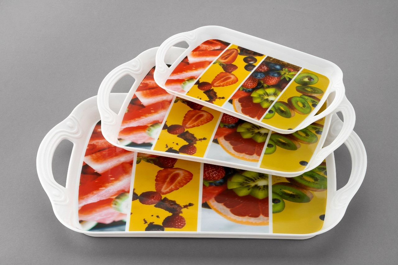 finner Rectangular Serving Tray Set, X-Large, Large, Medium, Printed with White Handle Tray image 1