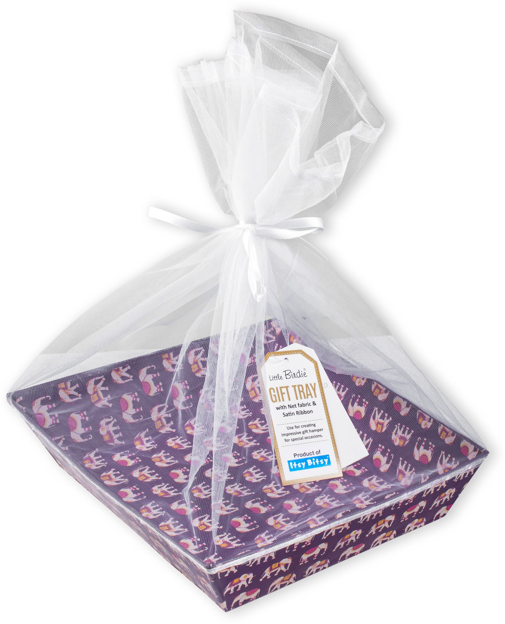 little birdie Gifting Tray With Net Cover & Satin Ribbon Elephant Parade 6.2 X 8inch 1pc Tray Serving Set-picture-44