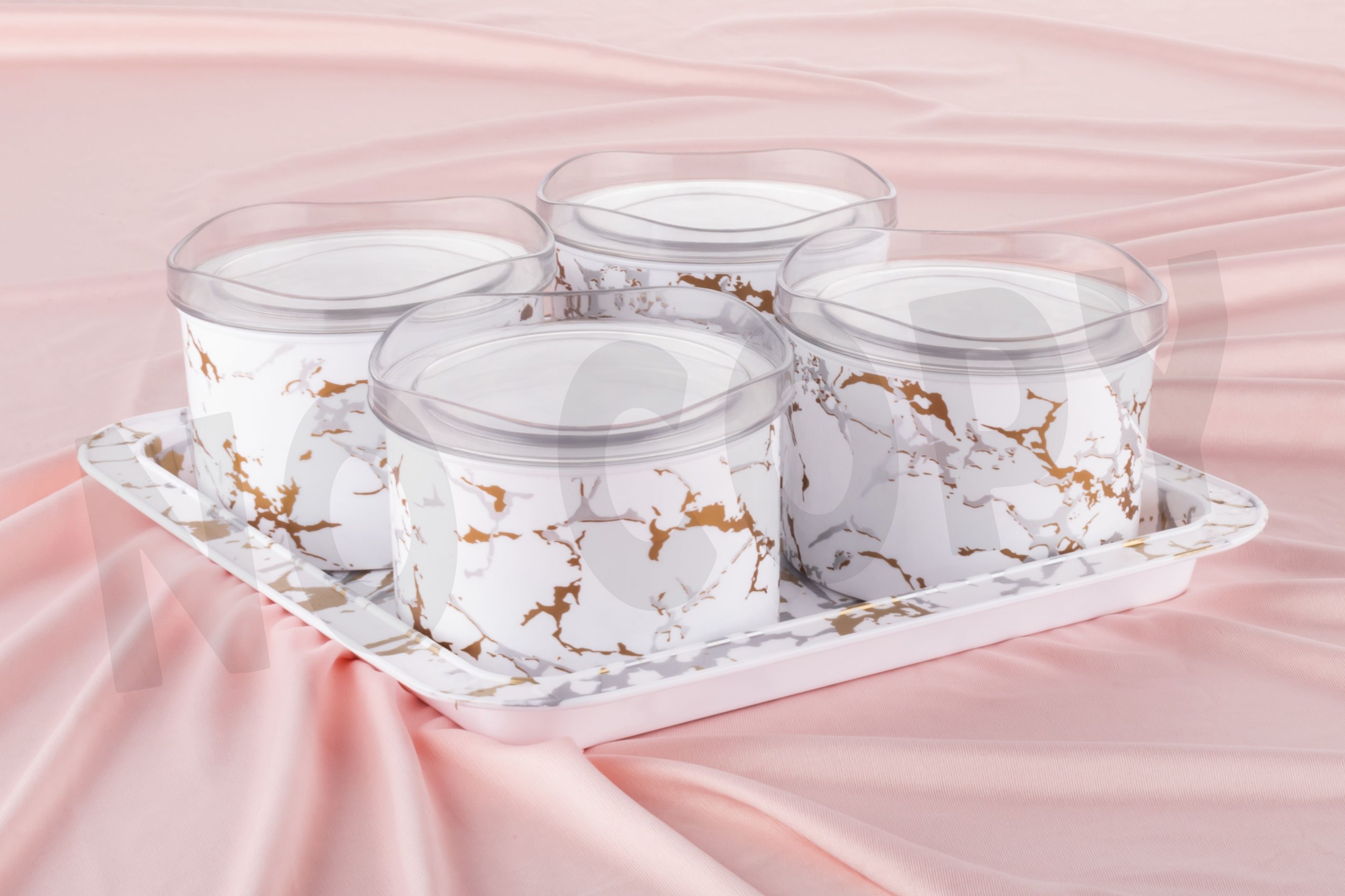 nijen DRY FRUIT BOX ROUND 4PCS. WHITE WITH MARBAL PRINTED DESIGN Tray, Bowl Serving Set-picture-20
