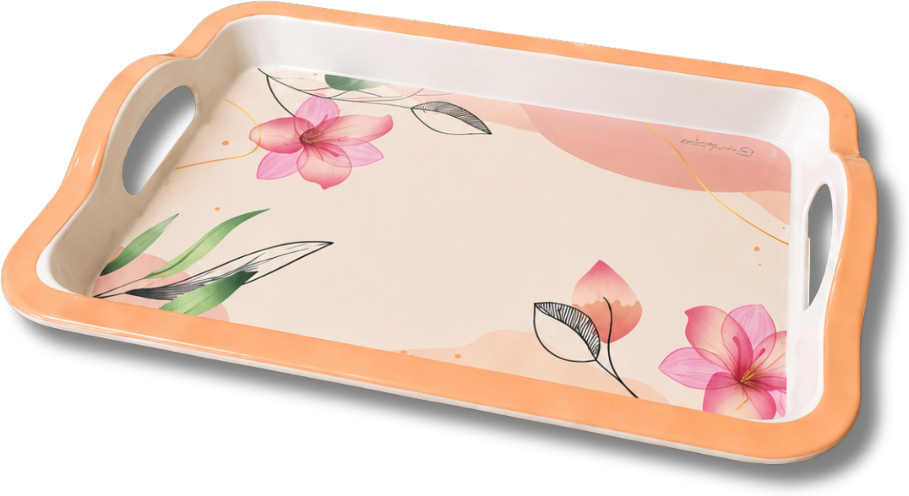 Floral Print Melamine Serving Tray with Handles | Multipurpose Tea & Snack Tray Tray Serving Set-image-45