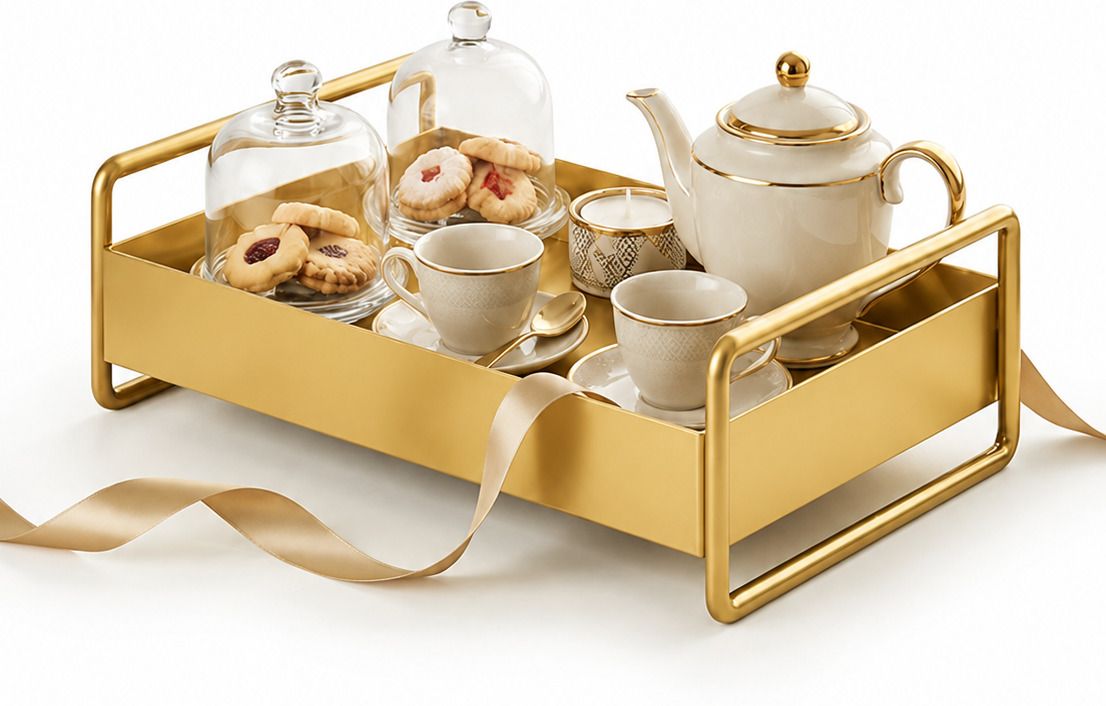 Metal Serving Tray Decorative kitchen Tray Bowl, Chip & Dip Tray, Coasters, Container, Cup, Dish, Egg Cup, Glass, Plate, Spoon, Tray Serving Set-image-11