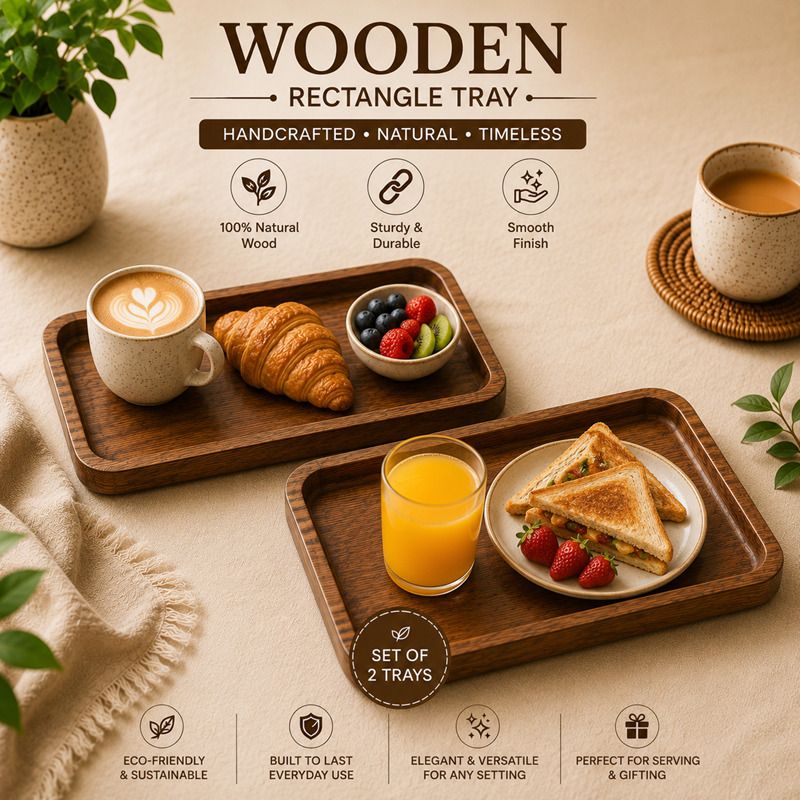 abuzarhandi Wooden Serving Tray Set of 2 – Premium Natural Wood Snack & Tea Tray Tray Serving Set-picture-39