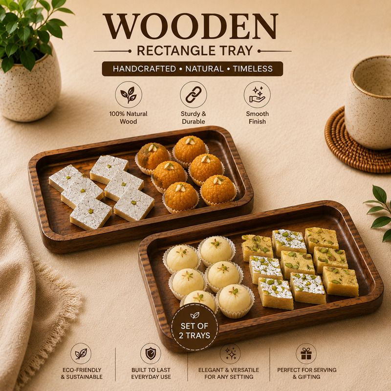 abuzarhandi Wooden Serving Tray Set of 2 – Premium Natural Wood Snack & Tea Tray Tray Serving Set-picture-23