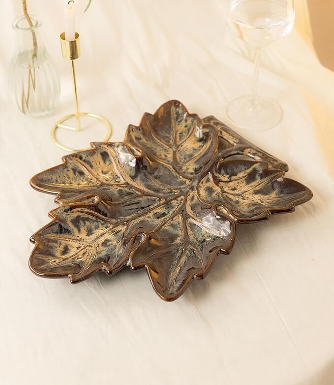 errai Handcrafted Ceramic Autumn Leaf Serving Platter - Premium Snack Tray Tray Serving Set-picture-23