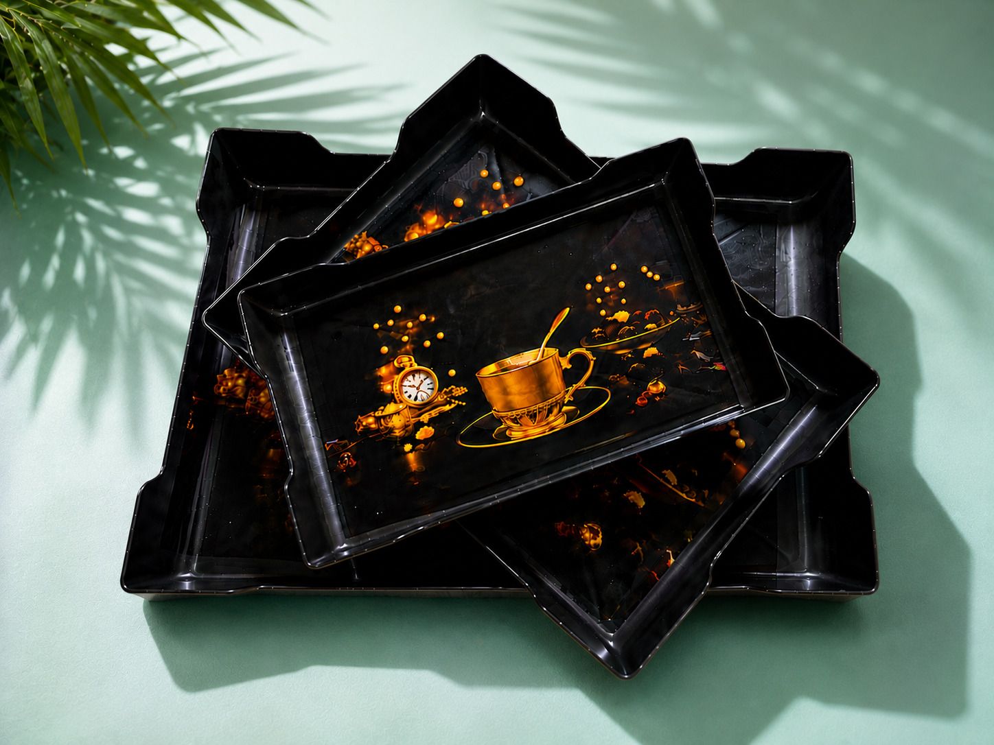 Home Dining Plastic Serving Tray Set for Tea Coffee Breakfast and Snacks Tray Serving Set-image-11