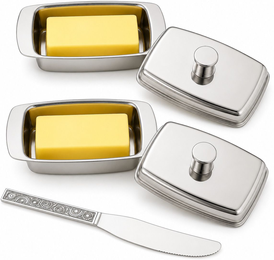 Niron Stainless Steel Butter, Butter Plate with Free Steel Butter Knife Butter Dish Serving Set-picture-10