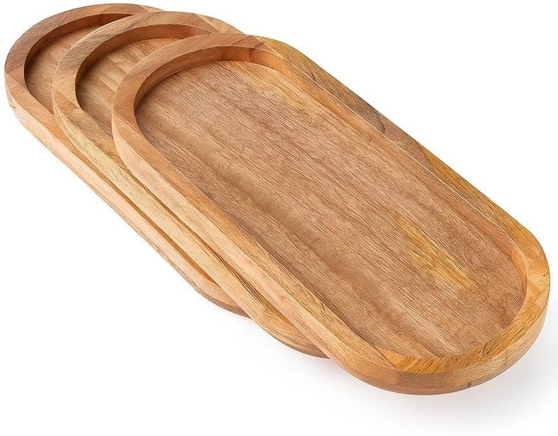 Wooden Serving Tray Set of 3 | Oval Breakfast, Tea & Snack Serving Tray Serving Set-image-37