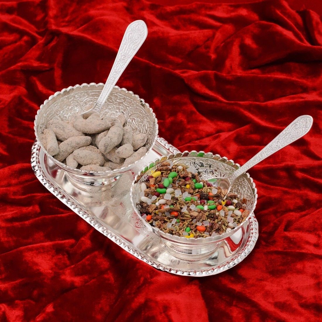 being nawab Royal Silver Bowl, Spoon, Plate, Ladle Serving Set-picture-12
