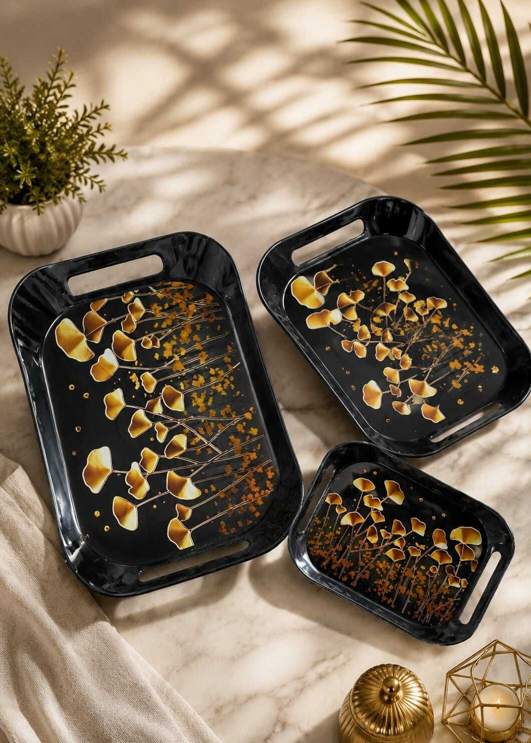 noventa Pack of 3 Premium Plastic Serving Tray Set with Handles Tray Serving Set-picture-28
