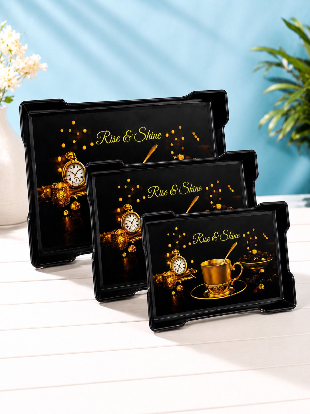 plasticnest Decorative Printed Plastic Serving Tray Set of 3 Home Kitchen Tray Tray Serving Set-picture-11