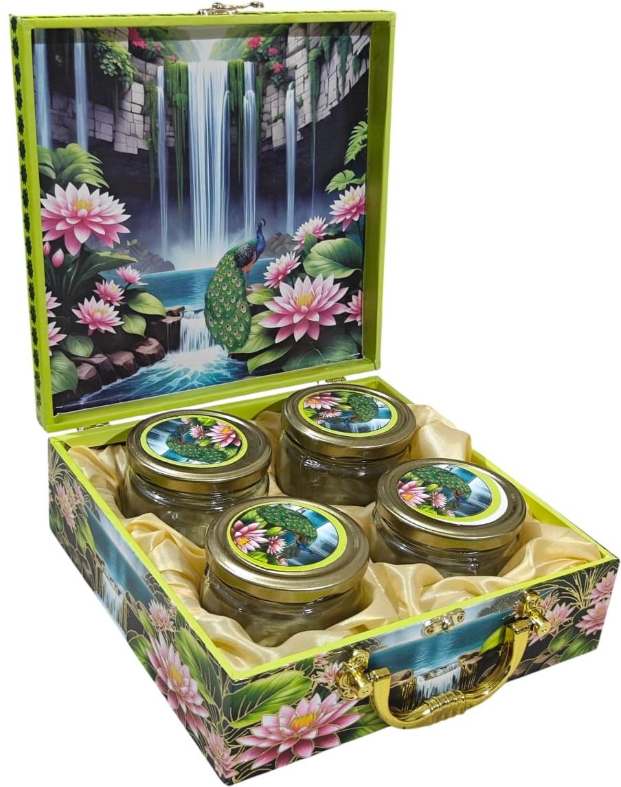 trend overseas 4 Glass Jar Set with printed carry box Container, Glass Serving Set-picture-48