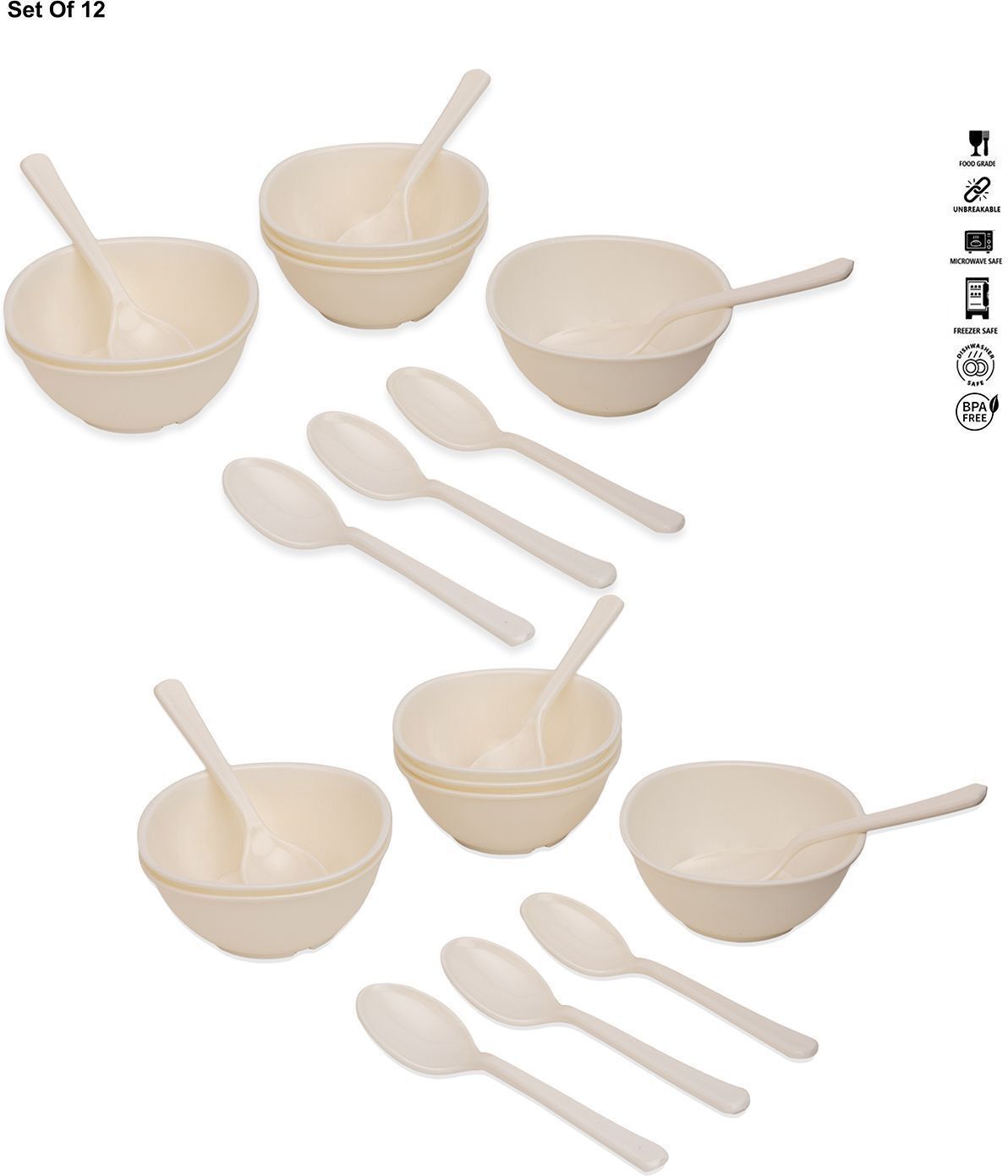 gepenterprises Off White 15 cm Spoon with 11 cm 450 ml (12+12) Plastic Bowl Serving Set-picture-19
