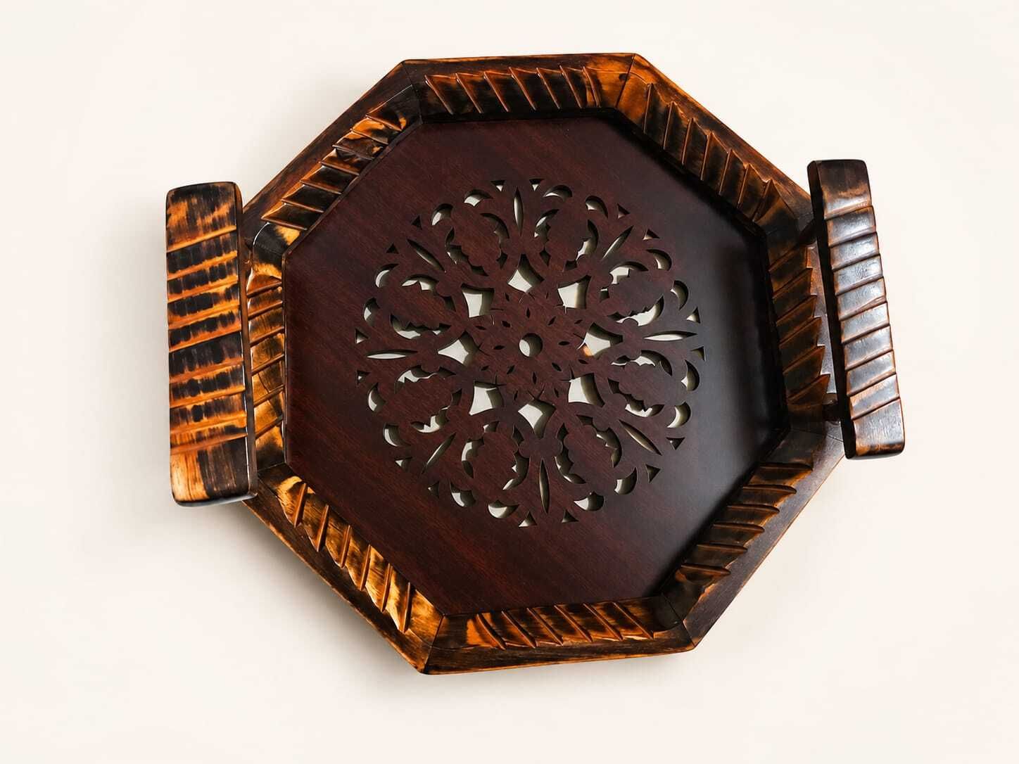 WOODEN SERVING TRAY WITH HANDLE Tray Serving Set-image-0