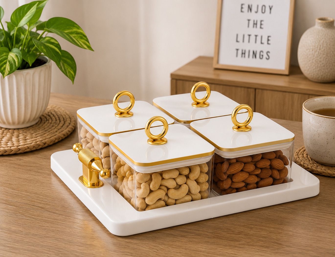 sunlife - Super Classic-4 Multipurpose Set - 4 Bowls With Serving Tray - Silicon Ring Bowl, Tray Serving Set-picture-12