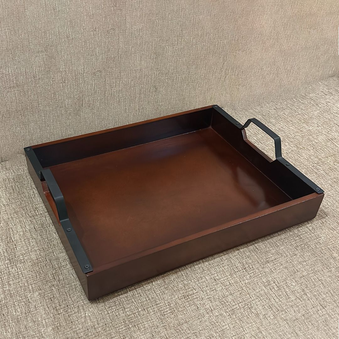 Wooden Serving Tray with Metal Handles, 15x12 Inch, Dark Brown for Home Kitchens Tray Serving Set-image-19