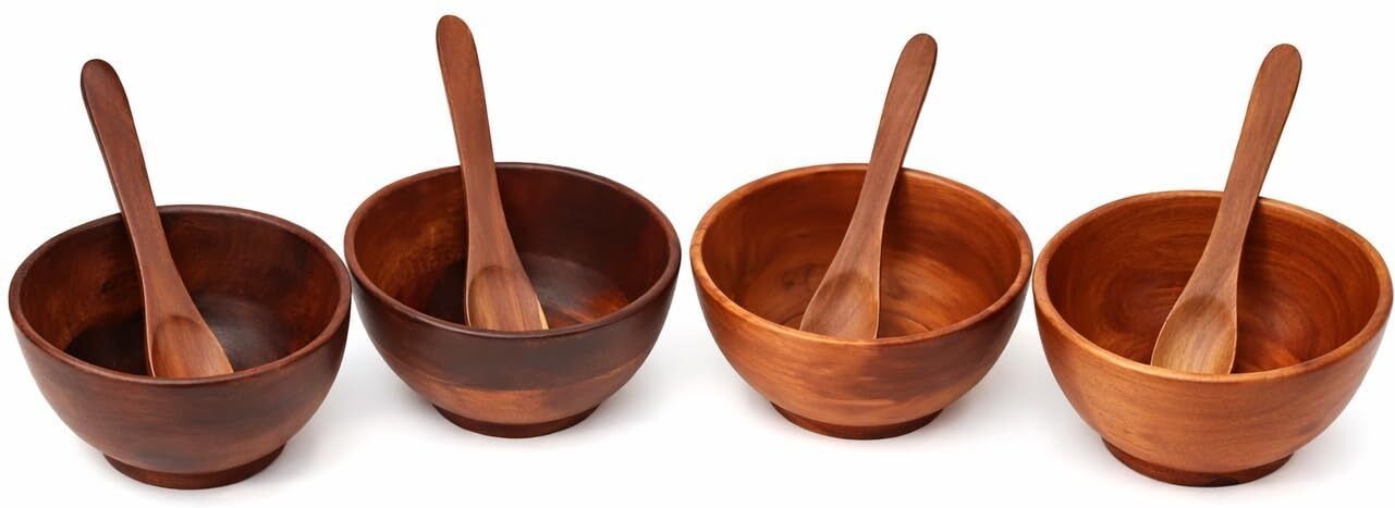 modi creations Wooden Salad Bowl Set with Spoons for Dry Fruits, Ice Cream, Snacks & Dips Bowl, Spoon Serving Set-picture-22