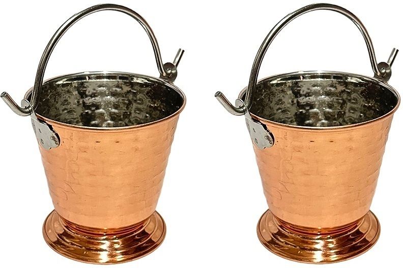 Copper Hammered Plated Serving Bucket/Balti For Serveware For Home- Set of 2 Gravy Bucket Serving Set
