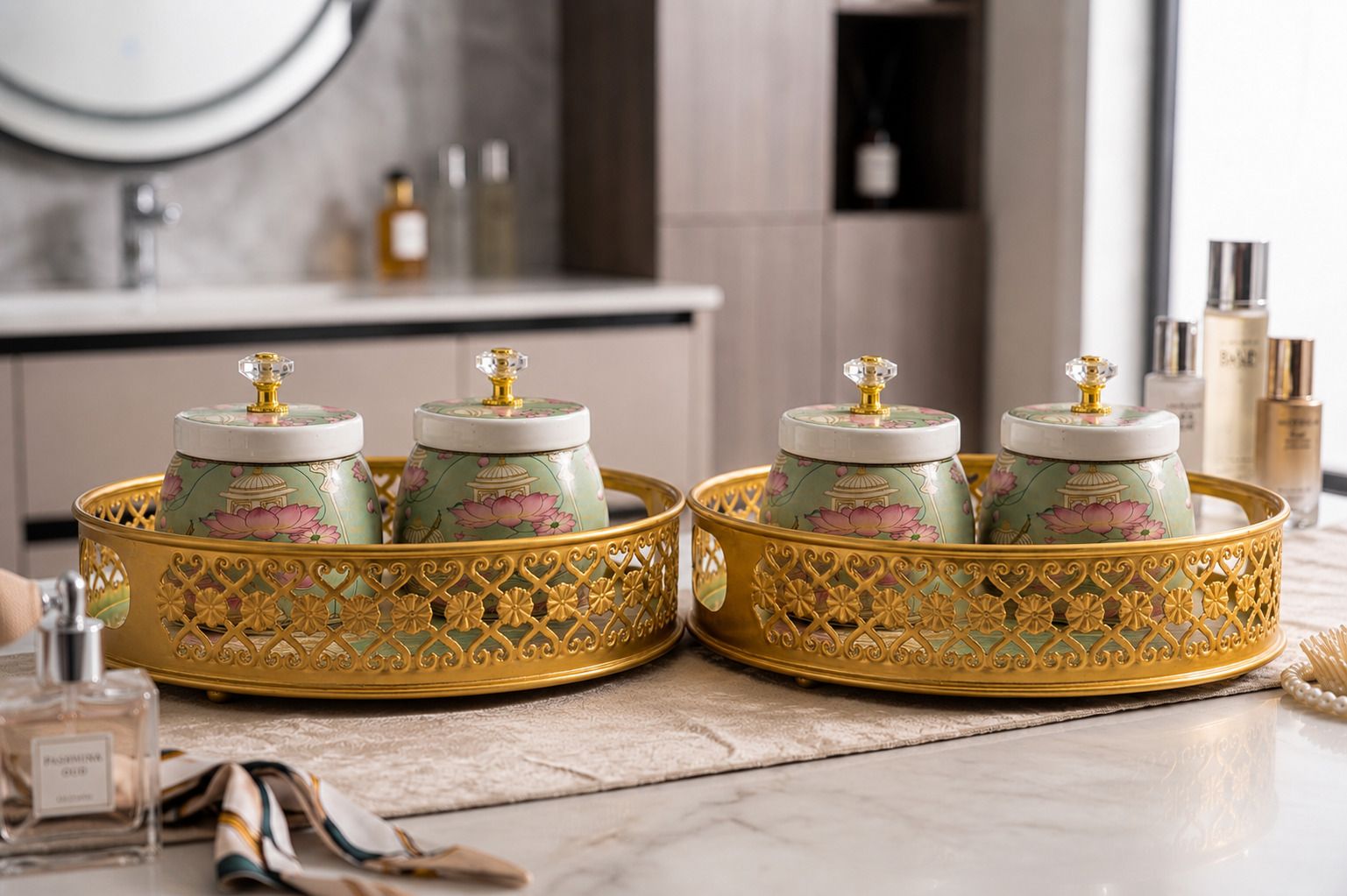luxury decor craft Luxury Gold Decorative Tray Combo Set Tray Serving Set-picture-22