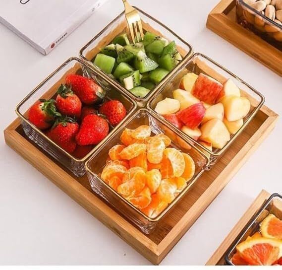 surani brother Gold Rim Glass Serving Bowl 4 Inch | Premium Transparent Dessert Bowl Bowl, Tray Serving Set-picture-13