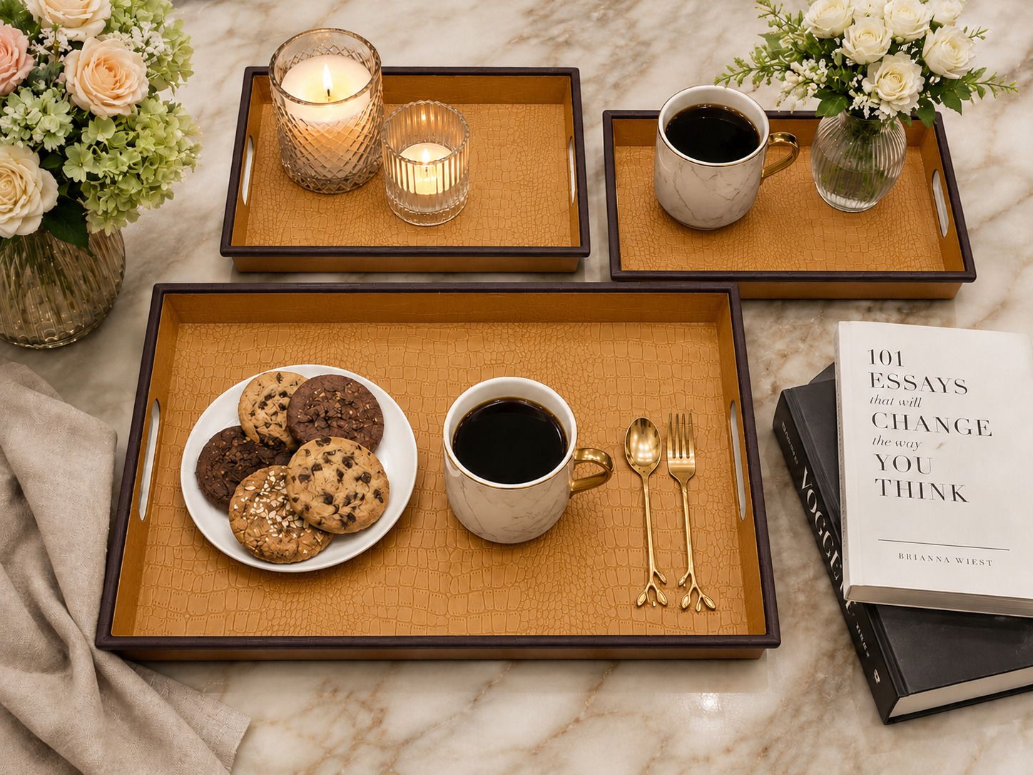 3 Pcs Plastic Serving Tray Set with Handle for Snacks, Breakfast & Serving Tray Serving Set-image-10