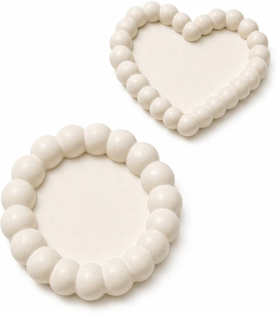 antique eessenc Handmade Beaded Decorative Tray Set Round & Heart Jewelry Organizer Pack of 2 Tray Serving Set-picture-27