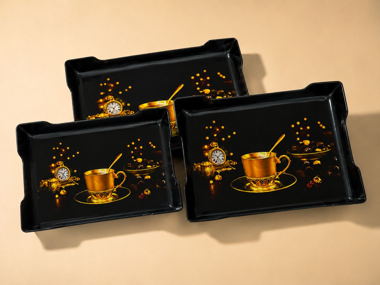 urbanplast Premium Rectangle Serving Tray Set of 3 for Kitchen Dining and Home Use Tray Serving Set-picture-31