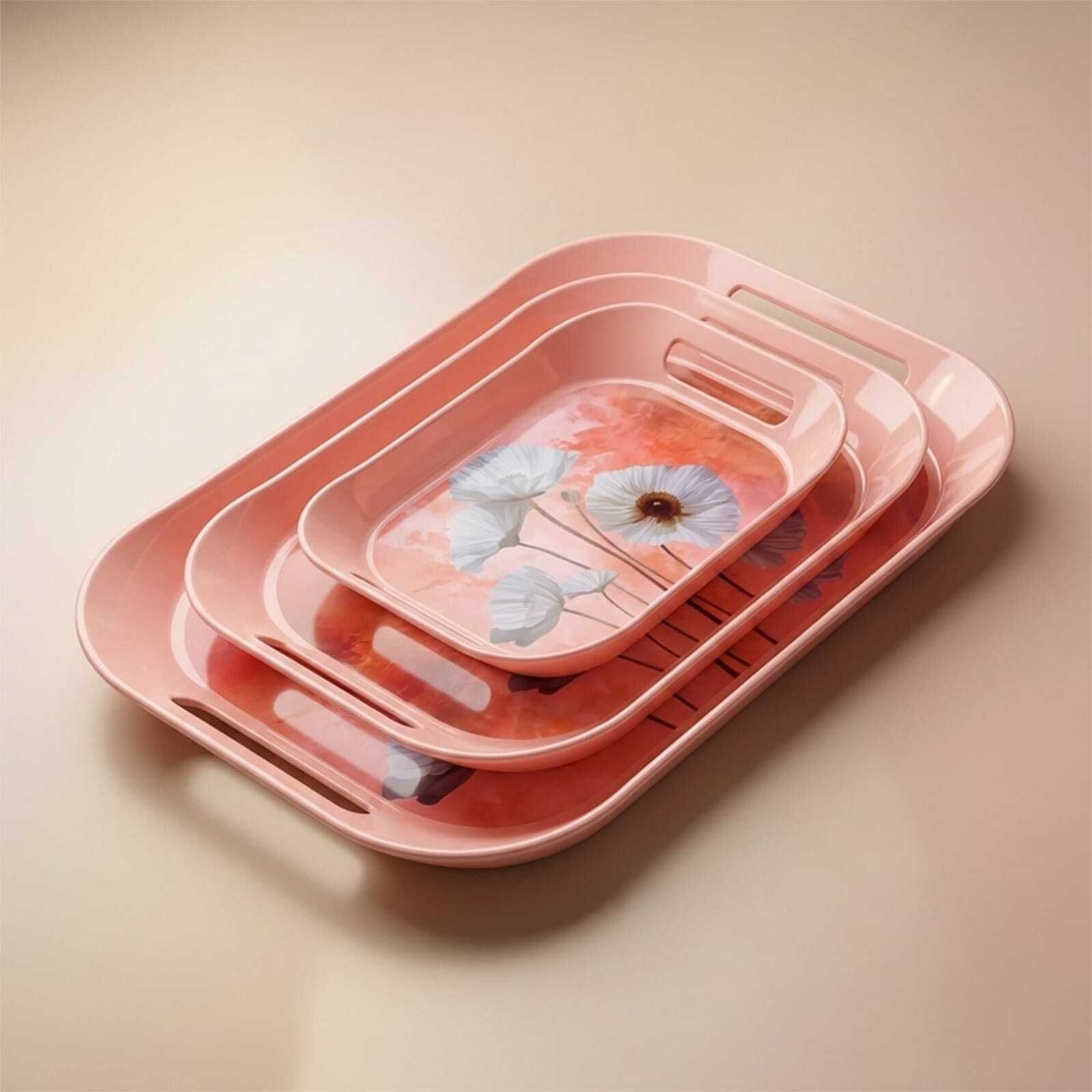 noventa Premium Plastic Serving Tray Set of 3 | Floral Printed Multipurpose Tea Tray Serving Set-picture-10