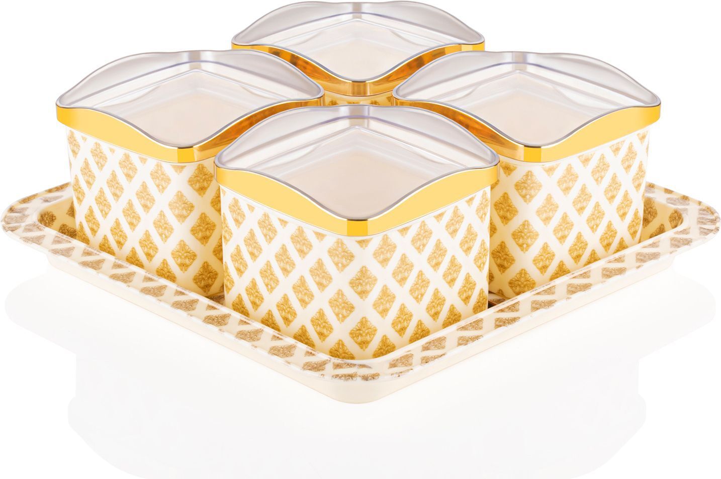 Merry Gold Square Plastic Serving Bowl Set of 4 Pieces with Tray Bowl, Tray Serving Set-image-45