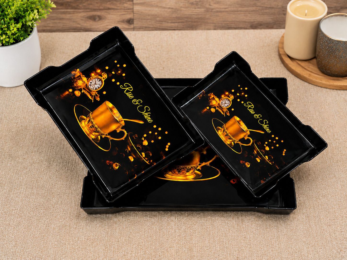 urbanplast Luxury Printed Serving Tray Set for Kitchen Dining and Tea Time Tray Serving Set-picture-35