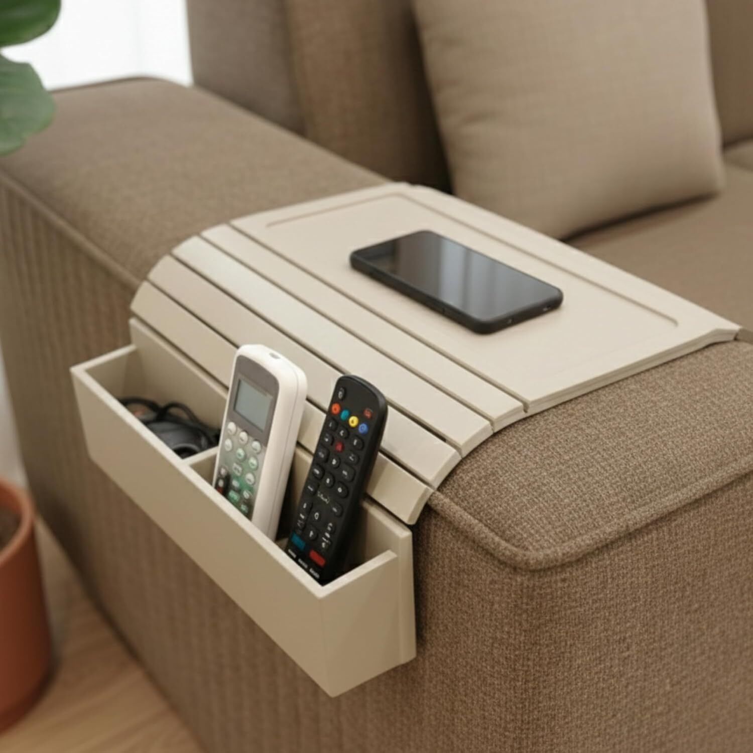 home sparkle Engineered Wooden Sofa Armrest Tray | Non-Slip Couch Table with 2 Side Holders Tray Serving Set-picture-10