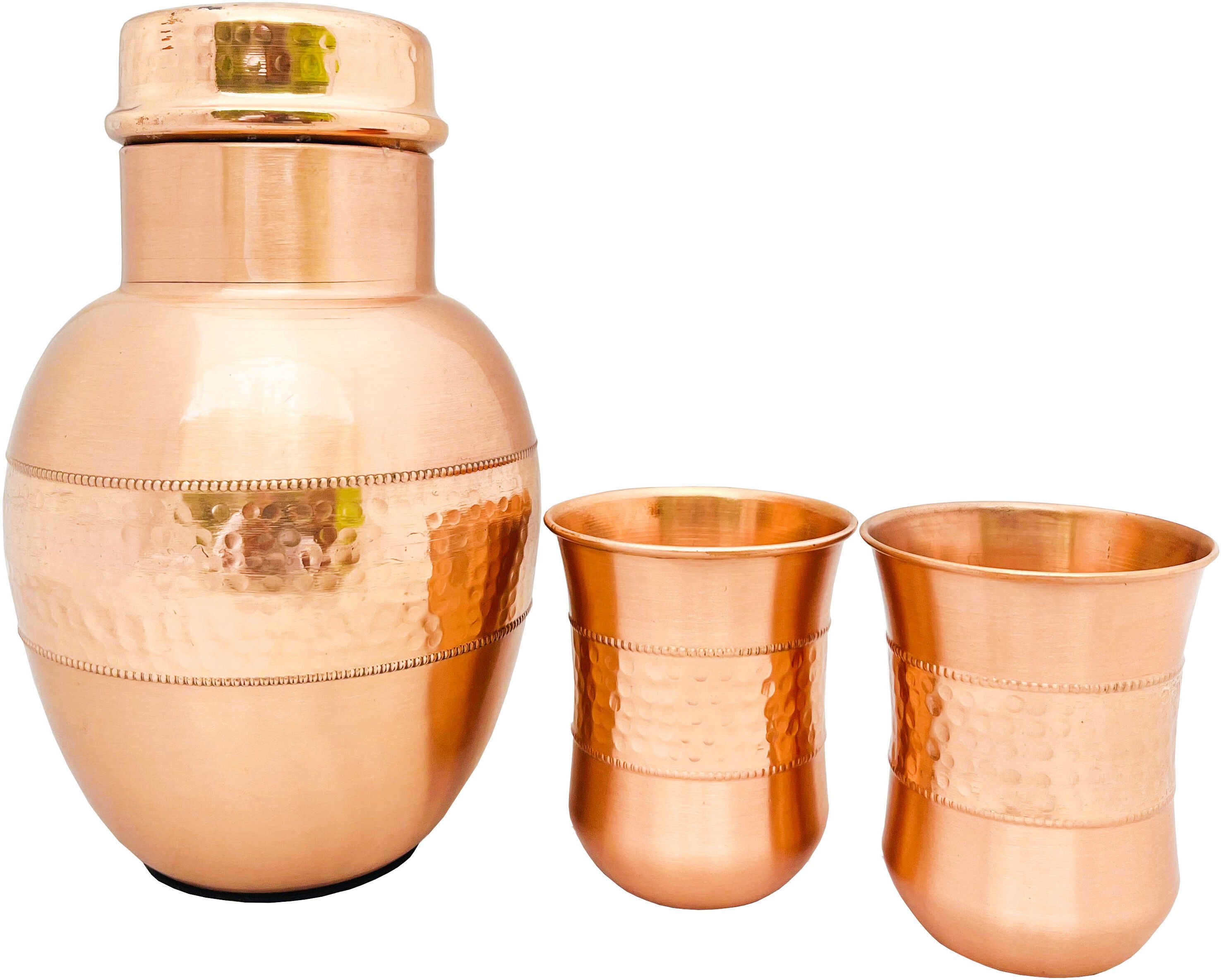 shivshakti arts Copper Bottle Carafe Jar With 2 Glasses Hammered Matt For Home and Hotels Glass Serving Set-picture-30