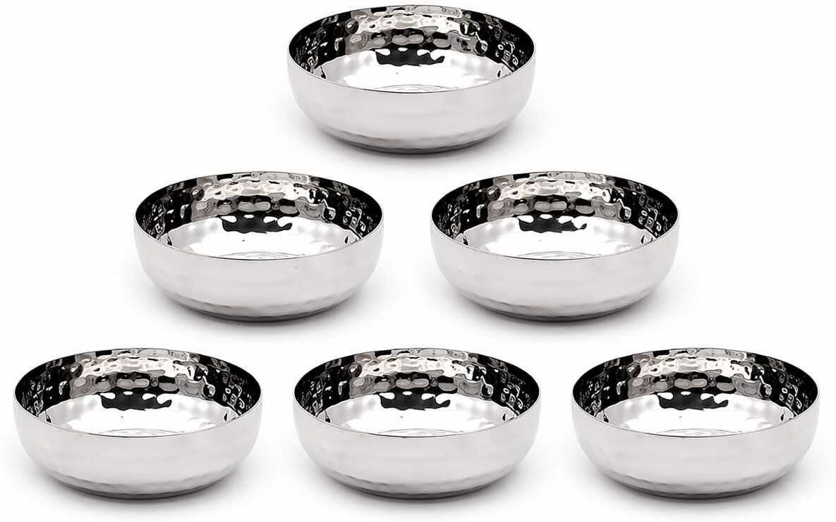dk ashapura Premium Stainless Steel Plate Set of 6 (10 cm) | Hammer Finish Design Plate Serving Set-picture-24