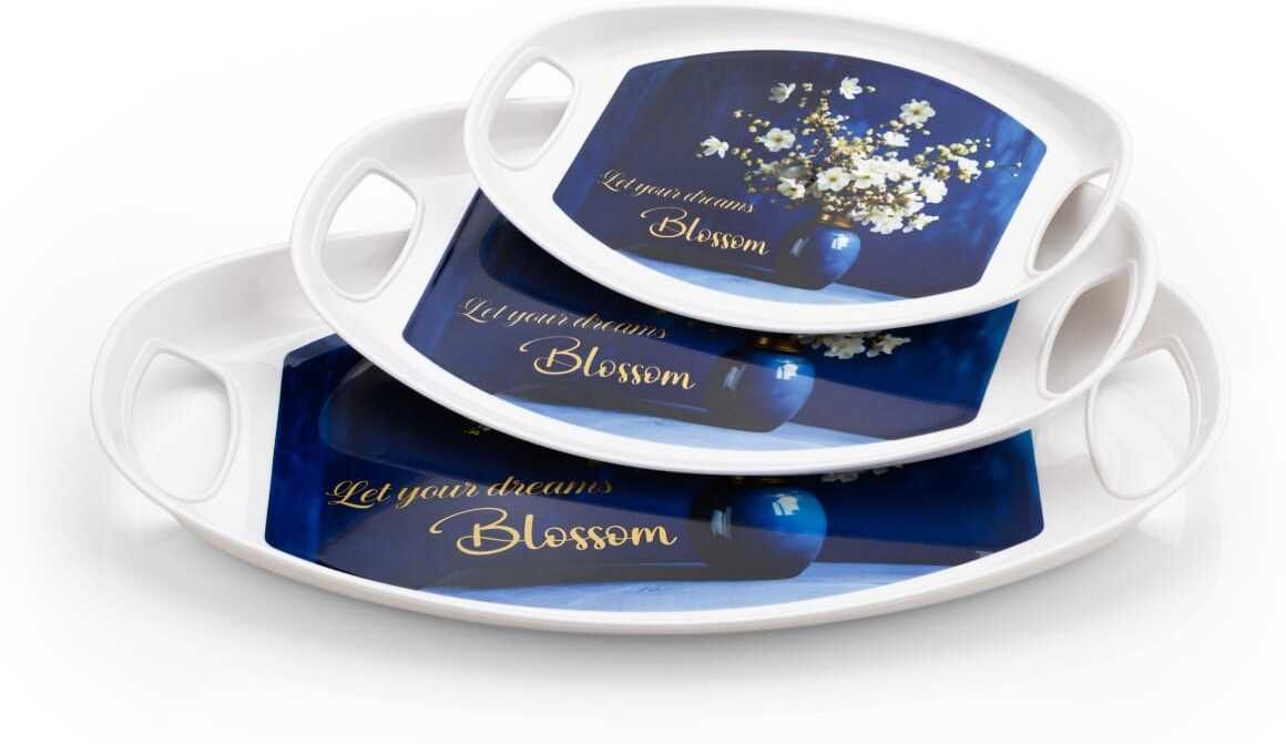 urbiton Melamine Oval Serving Tray Set with Handles Tray Serving Set-picture-35