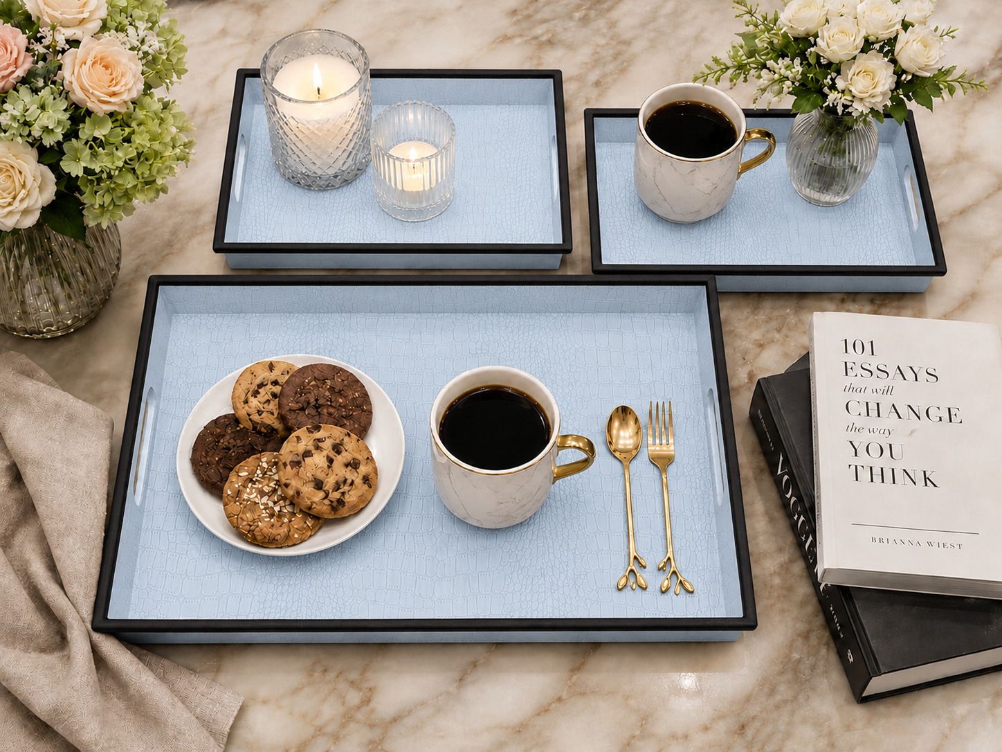 ashlas 3 Pcs Plastic Serving Tray Set with Handle for Snacks, Breakfast & Serving Tray Serving Set-picture-38