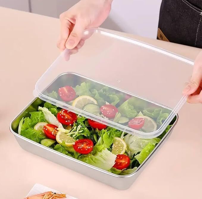 roswaqio Steel Square Plate with Lid Tray Serving Set-picture-24