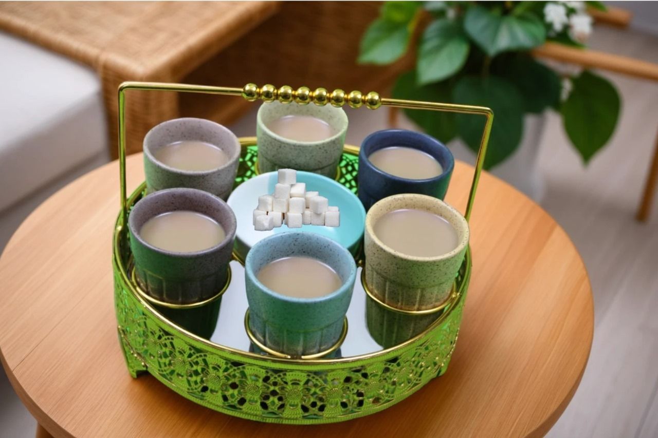R.R.V. International Ceramic Chai Glass Set of 6 with Stand & Bowl Cup Serving Set-picture-16